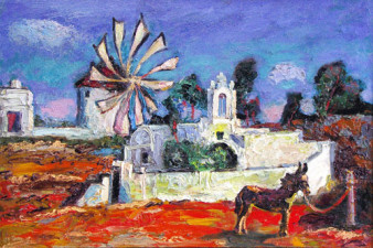 Пейзаж с мельницей. Крит. 2008. Холст, масло. 60х100